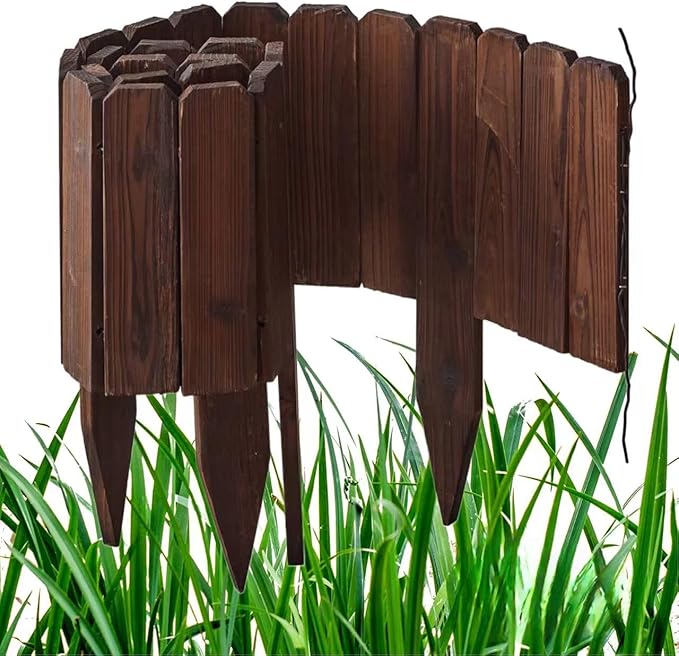 3PACK Wood Garden Edging Border Wooden Garden Fence No Dig Landscape Edging Decorative Flower Bed Border Courtyards Planting Tree Fence Patio Path Edging -7.87" H x 48" L (12FT Total Length)