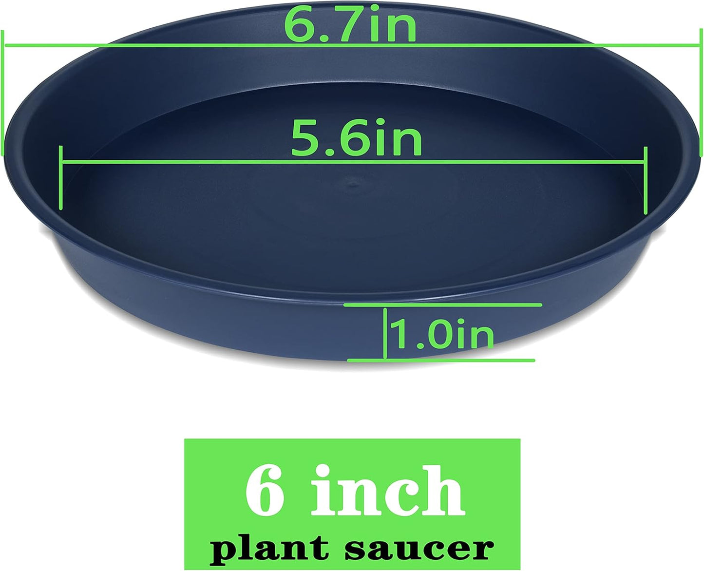 6 Pack Plant Saucer Drainage Tray, Plastic Plant Water Tray, 6 inch Flower Saucers for Indoors, Plant Dishes for Pots Base (6 inch, Blue)