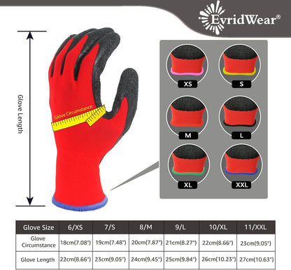 Evridwear Crinkle Latex Rubber Hand Coated Safety Work Gloves for Men Women General Multi Use Construction Warehouse Gardening Assembly Landscaping (L-Size) Red 120 Pairs Pack