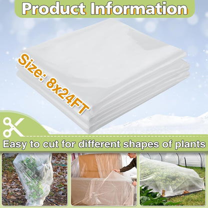 Alphatool Greenhouse Cover Plastic Sheeting - 8 x 24 ft Plant Covers Freeze Protection, Frost Cloths for Outdoor Plants, Clear Floating Row Cover for Outdoors Garden Plants Vegetables Crops