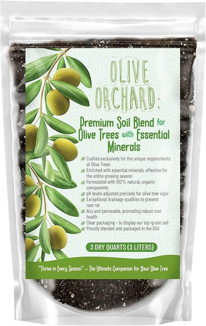 Organic Olive Tree Potting Mix – Fast-Draining, Nutrient-Rich Soil for Indoor & Outdoor Olive Trees – Mediterranean Plant Care – Long-Lasting Formula (3 QUARTS)