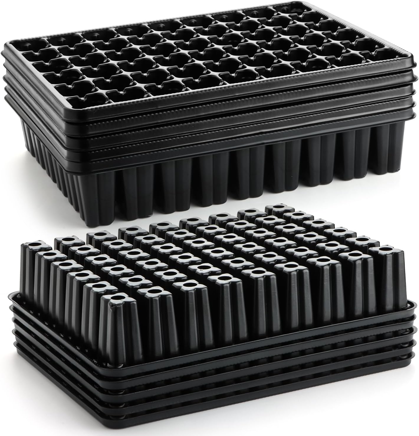 54 Cell Seed Starter Trays, 2.8" Deep Plug Flat Tray,10 Pieces Big Holes Germination Tray, Thick Durable Seedling Plastic Nursery Reusable Trays (11.14inch ×14.6 inch, 10-Pack)