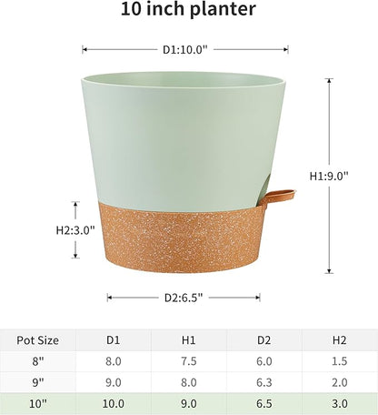 FaithLand 2-Pack 10 Inch Planter Pots for Indoor Outdoor Plants, Self Watering Flower Pots with Deep Reservoir, Green with Terracotta …