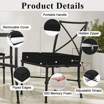 Outdoor Chair Cushions Set of 2 for Patio Furniture 22x22x4 Inch Waterproof Patio Chair Cushion 3 Year Color Fastness Square Elastic Foam Garden Couch Pads with Ties and Handle,Black