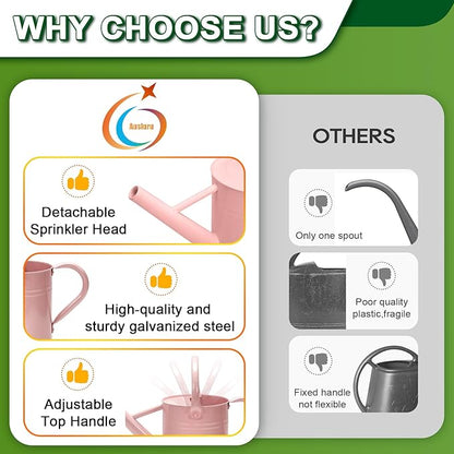 Metal Watering Can with Removable Spout, Galvanized Watering Can, Perfect for Indoor Use and for Outdoor Use (1 Gallaon, Pink)