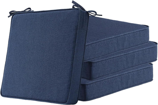 Sunbrella Square Corner Seat Cushions, 19" x 19" x 3", Set of 4, Indoor Outdoor Water Repellent Universal Chair Pads with Ties for Patio Furniture, Garden Dining Chairs, Specrtum Indigo