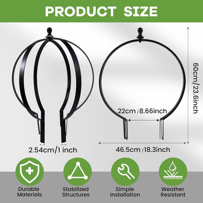 Metal Garden Obelisk Trellis 18"x22" - 2pcs, Large Round Black Plant Frame for Climbing Plants, Indoor/Outdoor Topiary Structure, Ideal for Potted Plant Decor - Outdoor Garden Decoration and Yard Gift