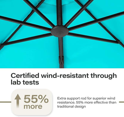 LAUSAINT HOME Outdoor Patio Umbrella with Base, 11 FT Deluxe Curvy Cantilever Umbrella Heavy Duty Offset Hanging Umbrella with 360° Rotation for Market, Pool, Garden, Backyard, Deck (Turquoise Blue)