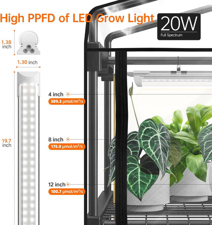 Indoor Greenhouse with Grow Light, Mini Green House with 4 Pack 20W Full Spectrum Plant Lights with Timer, Plant Shelf with Tent for Indoor Plant, Seed Starting, Seed Tray, 27.2"x19.9"x61.8"