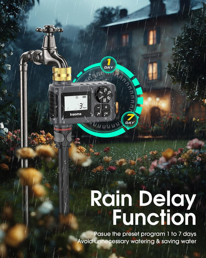 Water Timer for Outdoor Garden Hose, Hose Timer with Rain Delay/Manual Mode, Automatic Drip Irrigation Controller System for Lawn Yard Garden Watering