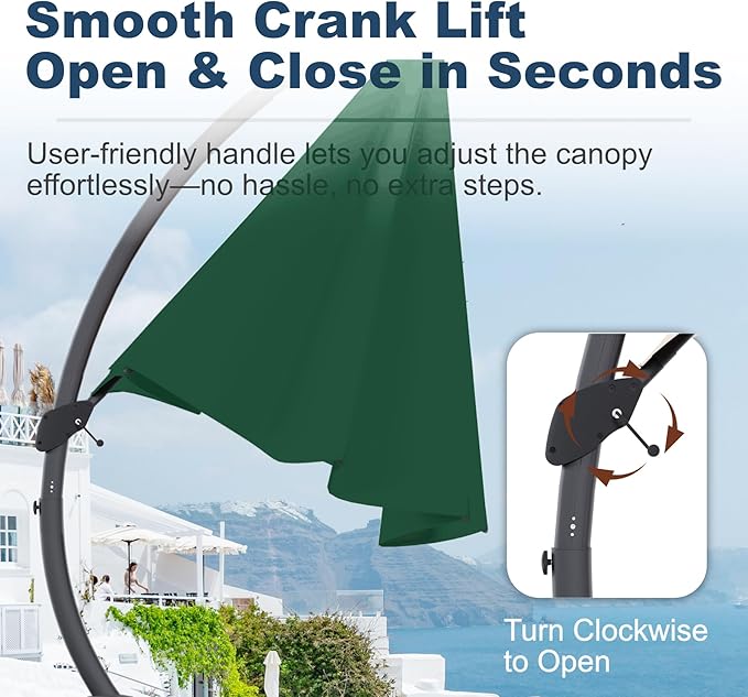 11FT Cantilever Umbrella with Base Large Curvy Outdoor Aluminum Offset Umbrella w/ 360° Rotation, UV Resistant Canopy for Patio, Garden, Backyard, Forest Green