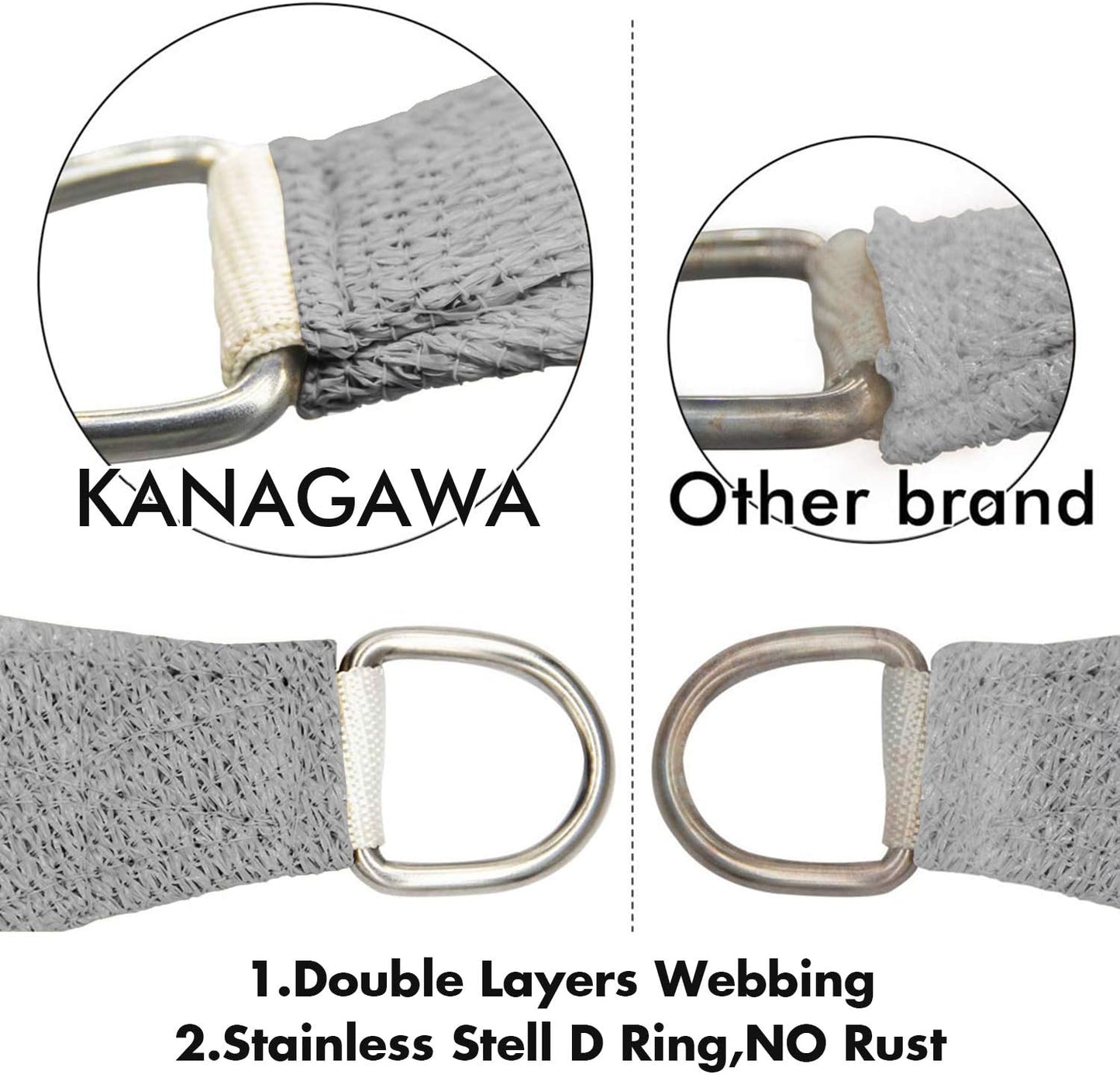 KANAGAWA Sun Shade Sail 16'x16' Gray Rectangle UV Block Canopy Cover for Patio Backyard Lawn Garden Outdoor Activities