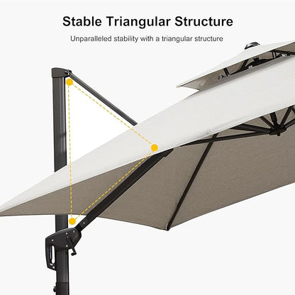 PURPLE LEAF 9' x 12' Cantilever Patio Umbrella Outdoor Umbrella with 280lbs Base Large Rectangular Windproof Offset Umbrella for Pool Deck Garden, Pebble Grey