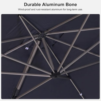 PURPLE LEAF 10' X 13' Patio Umbrella, Rectangle Outdoor Cantilever Umbrella, Aluminum Offset Umbrella with Champagne Frame and 360° Rotation for Pool Deck Garden, Grey