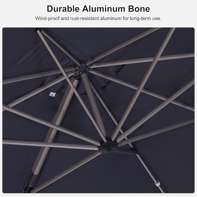 PURPLE LEAF Patio Umbrella with Base Included, 10‘×13’ Outdoor Aluminum Cantilever Umbrella with 360° Rotation, Aluminum Large Offset Umbrella for Outdoor Garden Pool, Grey