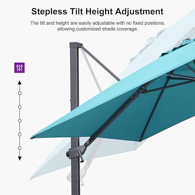 PURPLE LEAF 9' X 11.5' Patio Cantilever Umbrella Outdoor Rectangle Adjustable Offset Umbrellas with 360-degree Rotation and 8 Heavy Duty Metal Ribs for Garden Deck Pool Turquoise Blue