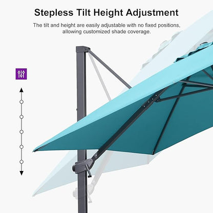 PURPLE LEAF 9' X 11.5' Patio Cantilever Umbrella Outdoor Rectangle Adjustable Offset Umbrellas with 360-degree Rotation and 8 Heavy Duty Metal Ribs for Garden Deck Pool Turquoise Blue