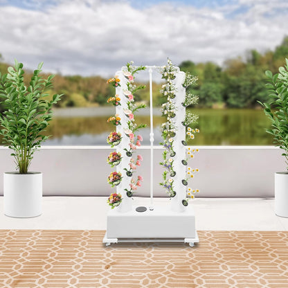 56-Pod Hydroponic Growing Tower, 7.9Gal Vertical Garden Kit with Timer, Hydroponic Growing Kit with Adjustable Water Pump & Wheels - Indoor/Outdoor Herb Vegetable Planter