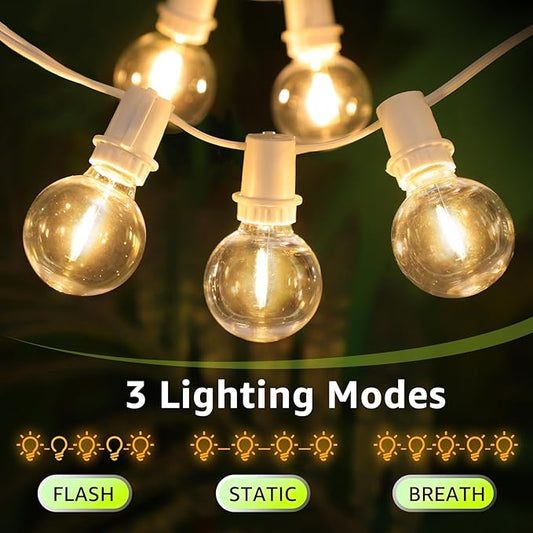Mlambert 48Ft Solar String Lights, Outdoor Waterproof Patio Lights with 18 Shatterproof G40 Bulbs(1 Spare), Led Light for Backyard-White Wire