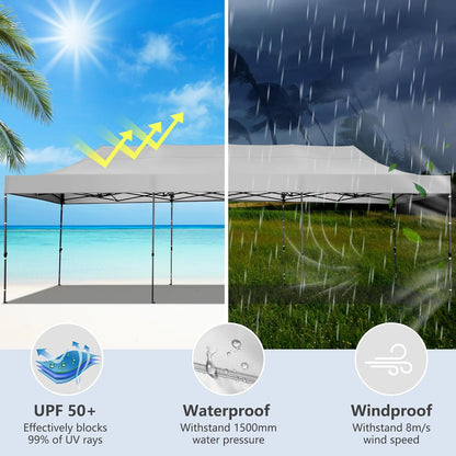 COBIZI 10x30 Pop up Canopy Heavy Duty Without Sidewalls, Easy Set-up Commercial Outdoor Party, 100% Waterproof Wedding Canopy Gazebo, 3 Height Adjustable with Wheeled Bag, White