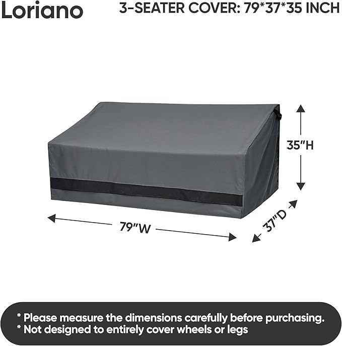 loriano 3-Seater Patio Furniture Covers,100% Waterproof for Loveseat Couch Outdoor Sofa, Heavy Duty 600D Oxford Fabric, Premium PVC Coating for Sun Fade Resistance, 79" W x 37" D x 35" H