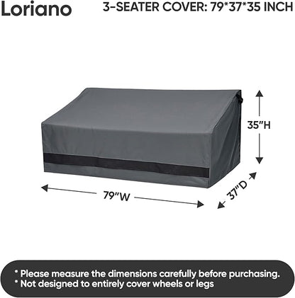 loriano 3-Seater Patio Furniture Covers,100% Waterproof for Loveseat Couch Outdoor Sofa, Heavy Duty 600D Oxford Fabric, Premium PVC Coating for Sun Fade Resistance, 79" W x 37" D x 35" H