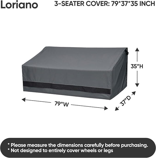 loriano 3-Seater Patio Furniture Covers,100% Waterproof for Loveseat Couch Outdoor Sofa, Heavy Duty 600D Oxford Fabric, Premium PVC Coating for Sun Fade Resistance, 79" W x 37" D x 35" H