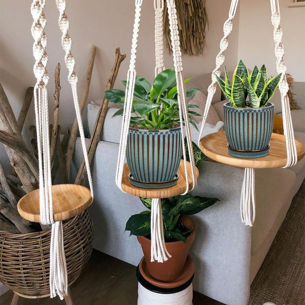 Oairse Ceramic Pots for Indoor Plants, 4.9 +5.7 inch Pots for Plants Set of 2 Marble Blue Plant Pots with Drainage Holes and Saucers Texture Ceramic Planters Indoor Outdoor Flower Pots for Succulent