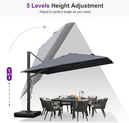 PURPLE LEAF 11 FT Square Patio Umbrella Large Cantilever Outdoor Aluminum Offset Umbrella with 360-degree Rotation for Garden Deck Backyard Pool, Grey