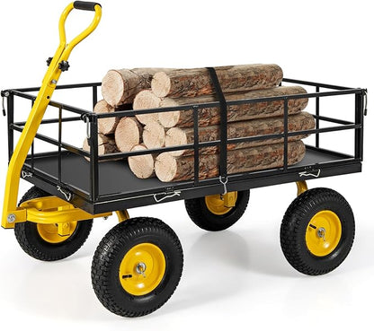 Utility Garden Cart, 1200 lbs Capacity Heavy Duty Wagon Cart with Rotating Handle, Removable Sides & 13" Wheels, Metal Utility Cart for Outdoor Hauling & Gardening