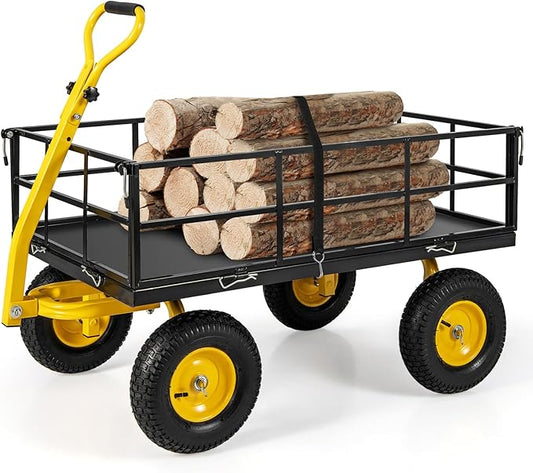 Utility Garden Cart, 1200 lbs Capacity Heavy Duty Wagon Cart with Rotating Handle, Removable Sides & 13" Wheels, Metal Utility Cart for Outdoor Hauling & Gardening