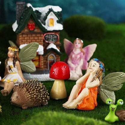 Roowest 16 Pcs Garden Accessories Miniatures Fairies Kit Christmas Resin Hedgehogs Cute Tiny Mushroom Miniature Figurines Mini Garden Micro Landscape Ornaments for Lawn Yard Home Decorations