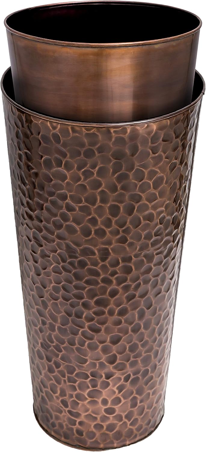 H Potter Large Outdoor Planter Tall Planter with Tray Indoor Copper Flower Pot Decorative Weather Resistant Garden Urn Deck Patio Plants Herbs Flowers Entryway Hallway Porch