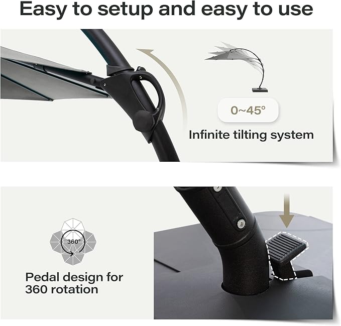 LAUSAINT HOME Outdoor Patio Umbrella with Base included, 12 FT Deluxe Curvy Cantilever Umbrella Heavy Duty Offset Hanging Umbrella with 360° Rotation for Market, Pool, Garden, Backyard, Deck (Grey)