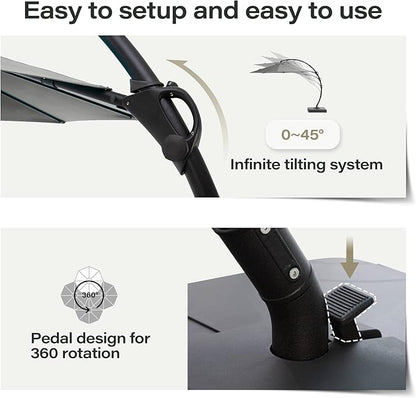 LAUSAINT HOME Outdoor Patio Umbrella with Base included, 11 FT Deluxe Curvy Cantilever Umbrella Heavy Duty Offset Hanging Umbrella with 360° Rotation for Market, Pool, Garden, Backyard, Deck (Grey)