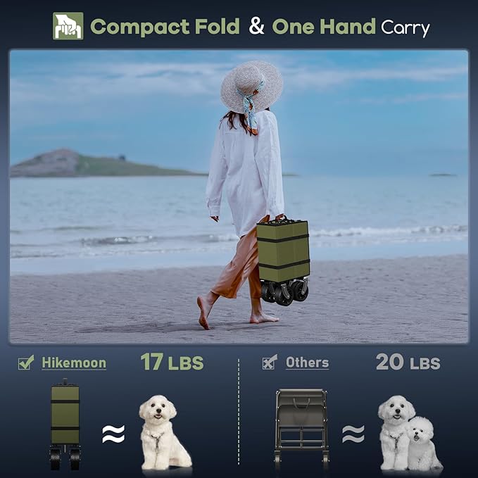 150L Collapsible Wagons Carts Foldable, 360LBS Heavy Duty Folding Beach Cart with Big All-Terrain Wheels, Portable Utility Wagon for Grocery, Shopping, Garden, Sports, Green