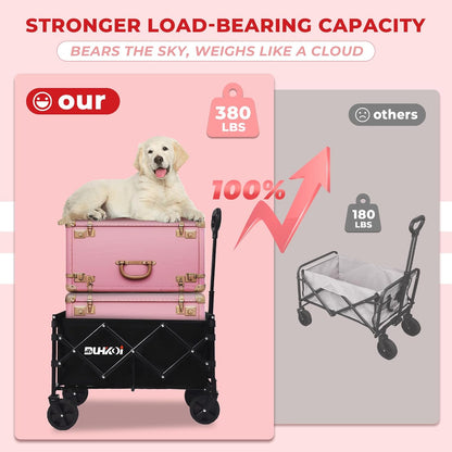 Collapsible Wagon Cart with Wheels Foldable,11 Lbs Lightweight Portable Folding Utility Wagon,90 L Heavy Duty Grocery Shopping Carts,Versatile for Garden Sports Camping Park Outdoor Use