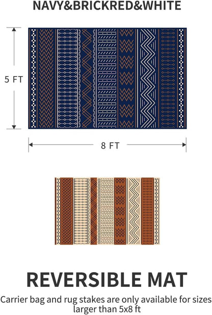 Outdoor Rug Carpet Waterproof 5x8 ft Patio Rug Mat Indoor Outdoor Area Rug for RV Camping Picnic Reversible Lightweight Plastic Straw Outside Rug for Patio Decor Decoration Boho Rug Navy Red