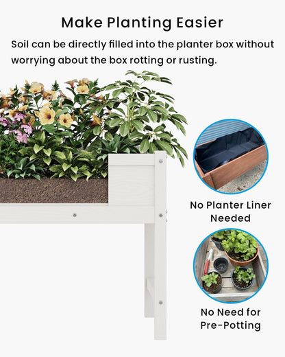HDPE Raised Garden Bed with Legs, Outdoor Weather-Resistant Elevated Planter Box Stand for Seeds, Herbs, Flowers, Vegetables (White)