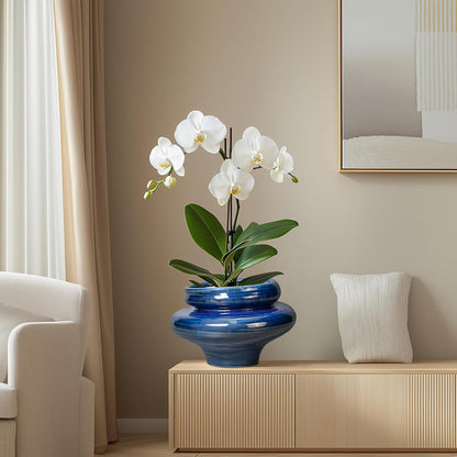 Ceramic Pots for Plants - 11 Inch Ceramic Planter for Indoor Outdoor, Unique Planters with Drainage Hole, Decorative Flower Pot, House Office Garden Decor, Plants Lover Gifts, Blue