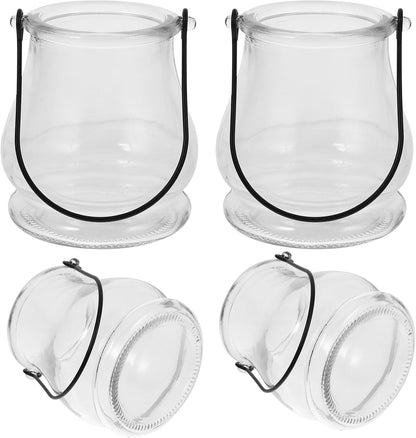 Cabilock 4pcs Hanging Candle Holders, Clear Tealight Holder, Hanging Glass Vase, Fillable Plant Succulent Vase Hanger for Party Wedding Decoration