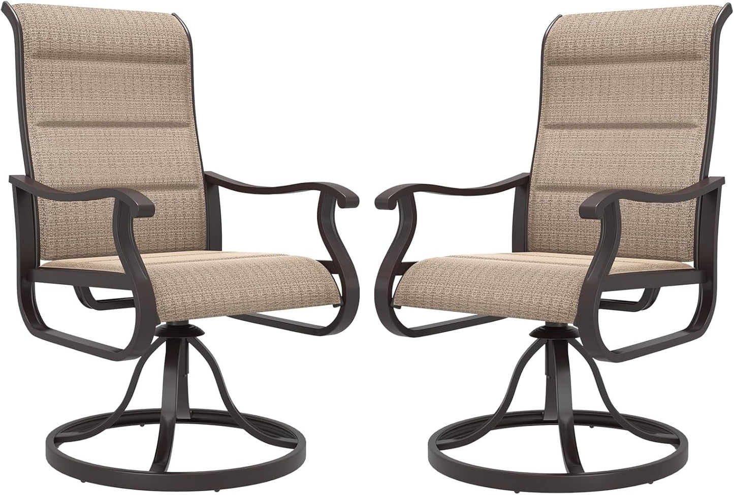 Amopatio Padded Patio Swivel Chairs Set of 2, Outdoor Dining Chairs with Ultra Soft Textilene High Back Seat & Metal Rocker Frame, for Backyard Deck Lawn, Brown