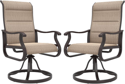 Amopatio Padded Patio Swivel Chairs Set of 2, Outdoor Dining Chairs with Ultra Soft Textilene High Back Seat & Metal Rocker Frame, for Backyard Deck Lawn, Brown