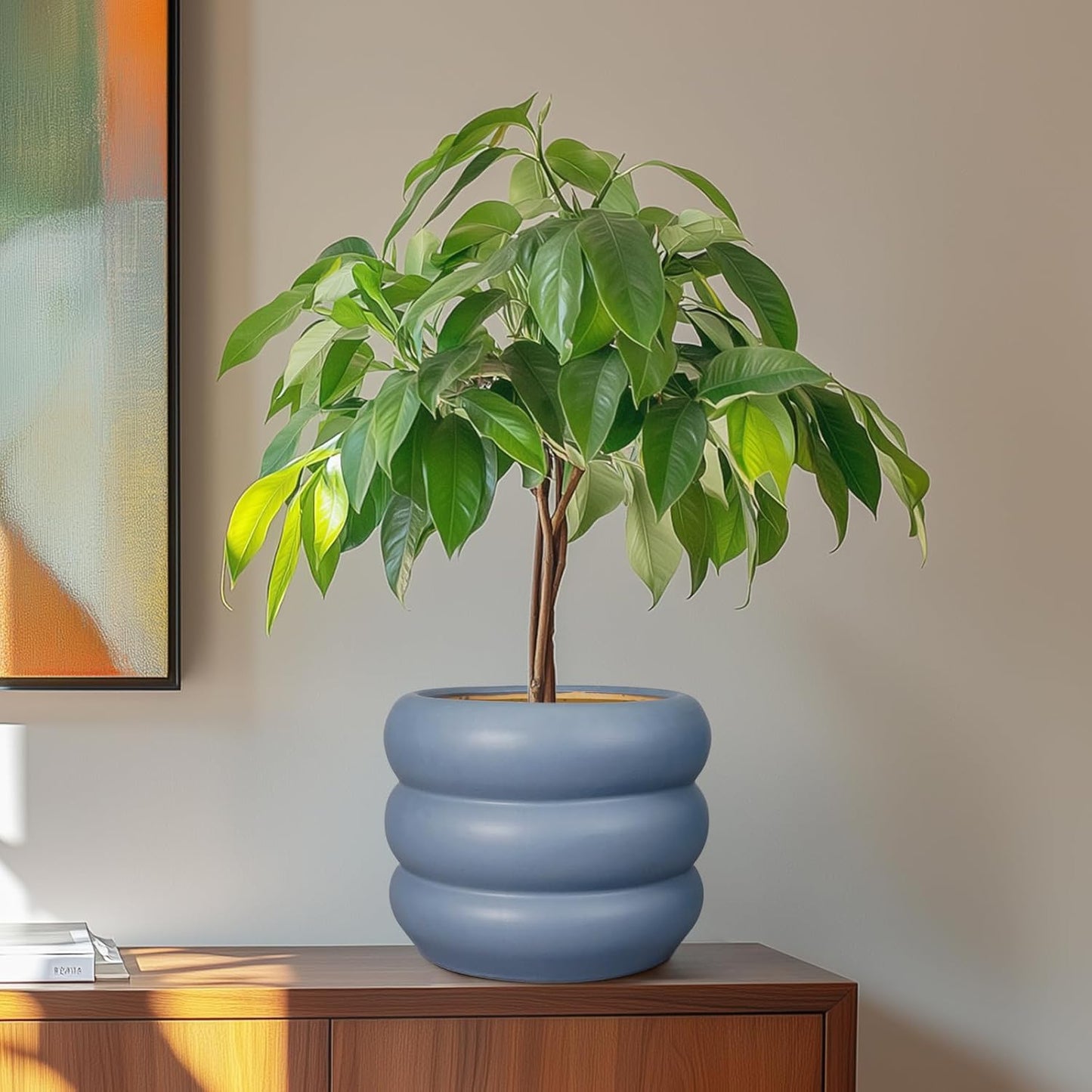 SQOWL Ceramic Pot for Plants - 8 Inch Plant Pot with Drainage Hole Planter for Indoor Plants Outdoor Flower Pot Decorative Plant Pot Unique Planter for Room Decorations Gray