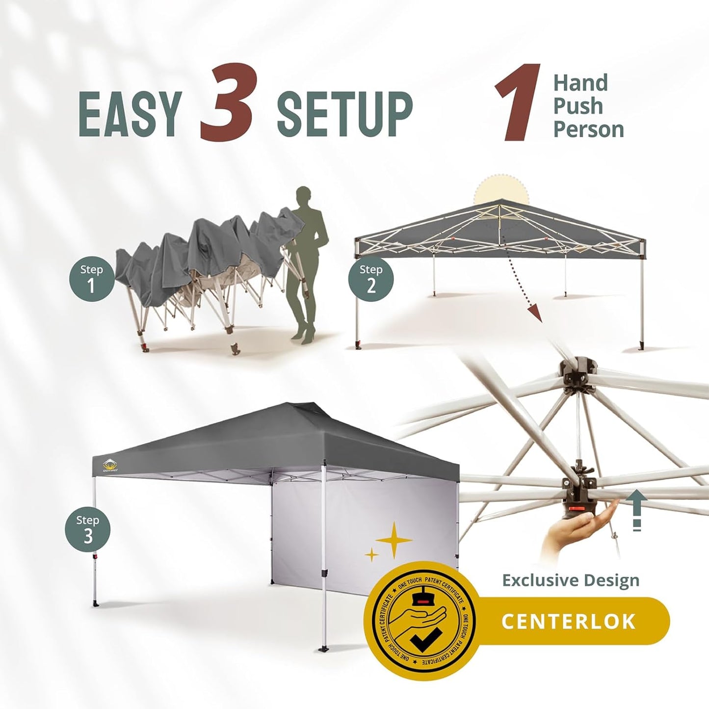 CROWN SHADES 12x12 Pop Up Canopy Tent Instant Commercial with 150D Silver Coated Fabric Including 1 Removable Sidewall, 4 Ropes, 8 Stakes, Weight Bags, STO 'N Go Bag, Grid Grey