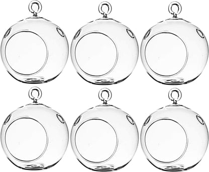 WGV Hanging Terrarium Globe, Width 3", Height 4", DIY Air Succulent Planter, Clear Glass Vase Orb with Flat Bottom, Candle Holder for Windowsill Outdoor Garden Decor, 6 Pieces Bulk