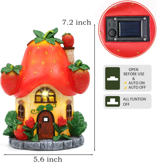 Solar Fairy Garden Houses - Fairy Outdoor Decor Strawberry Houses with Solar Light for Patio Balcony Yard,Lawn Ornament Perfect Garden Gift