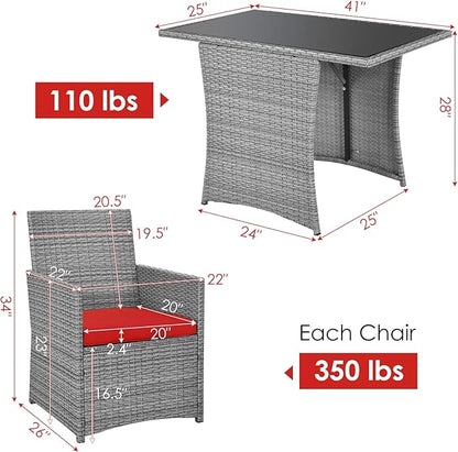 HAPPYGRILL 3 Piece Outdoor Wicker Bistro Set Space-Saving PE Rattan Dining Table Set with Cushioned Chairs, Patio Conversation Set for Backyard Porch Garden and Poolside