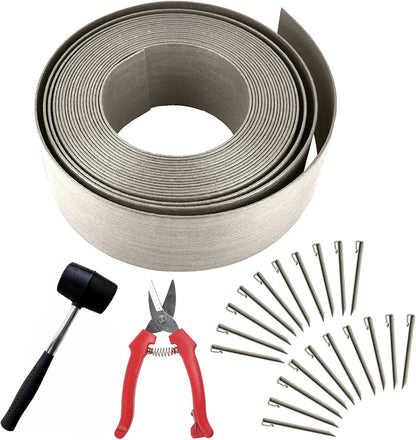 Landscape Edging Kit, Include 4 Inch High 40 Feet Length Terrace Board, 20 Durable Spikes, Edging Pruning Shear, Rubber Mallet Hammer, Gray