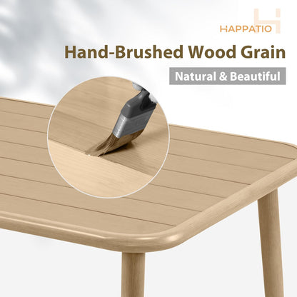 HAPPATIO Outdoor Dining Table for 8, Large Rectangular Aluminum Frame Patio Dining Table, Wood-Like Tabletop with 2" Umbrella Hole for Deck, Backyard, Lawn, Garden